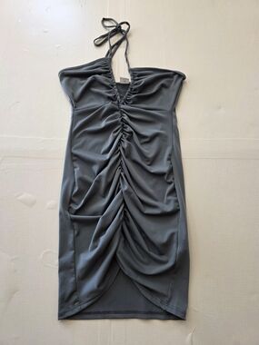 J.O.A. Olive Green Ruched Halter Mini Dress